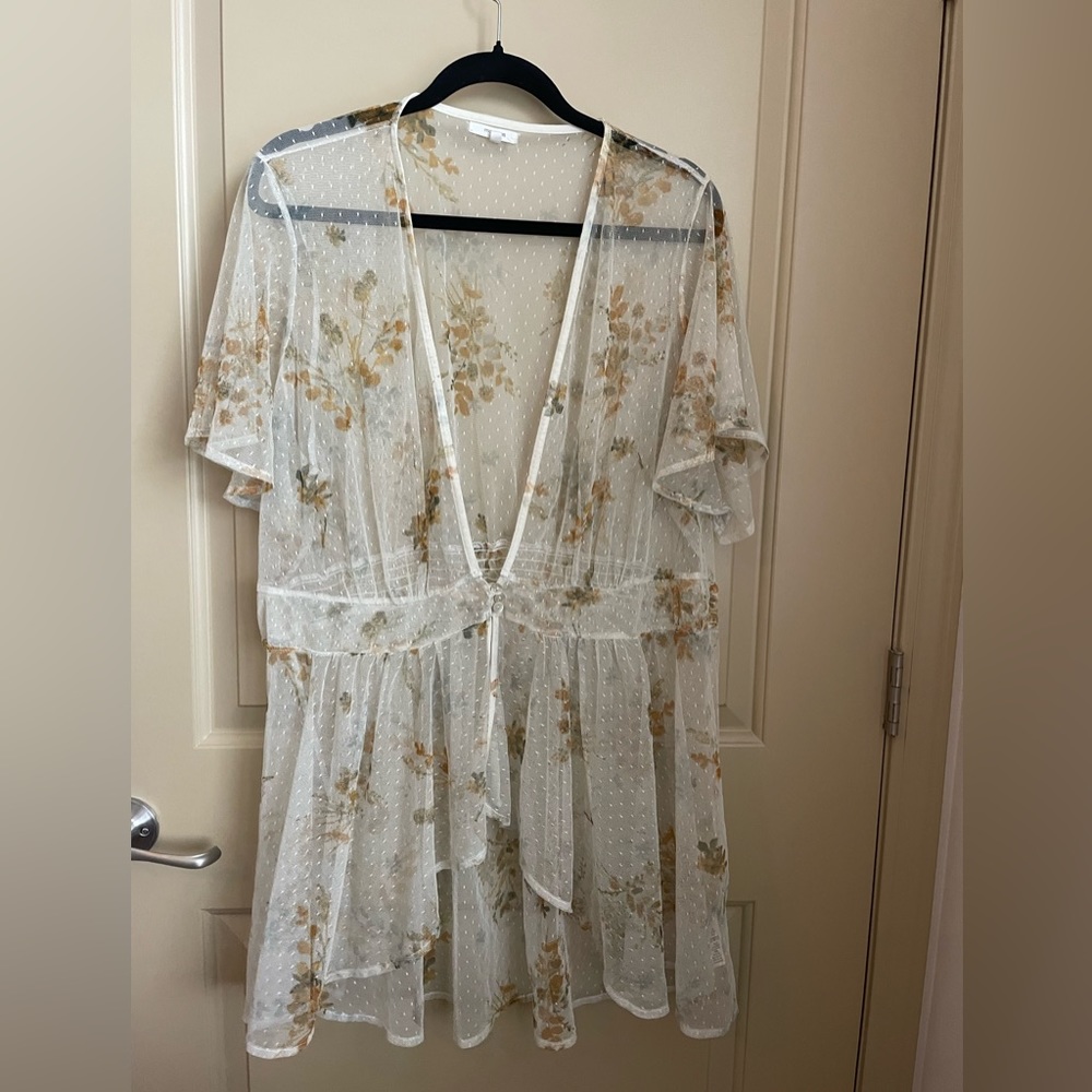 Open Floral Blouse with Button Closure